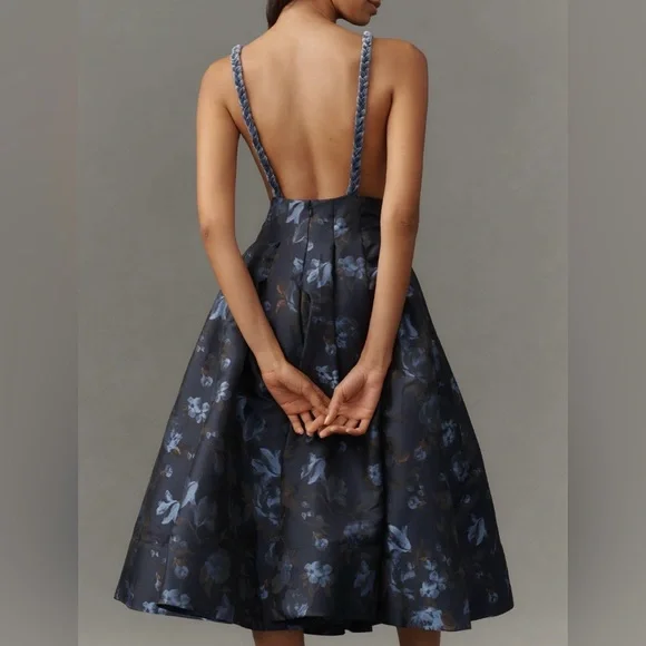 Maeve V-Neck Velvet Jacquard A-Line Midi Dress Size 0 Petite